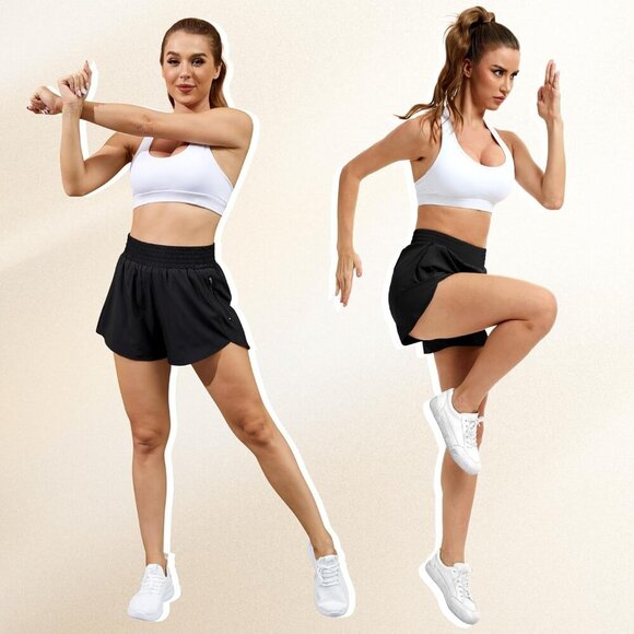 Women's Athletic Workout Shorts High Waisted Elastic Running Shorts with Pockets - Picture 5 of 5